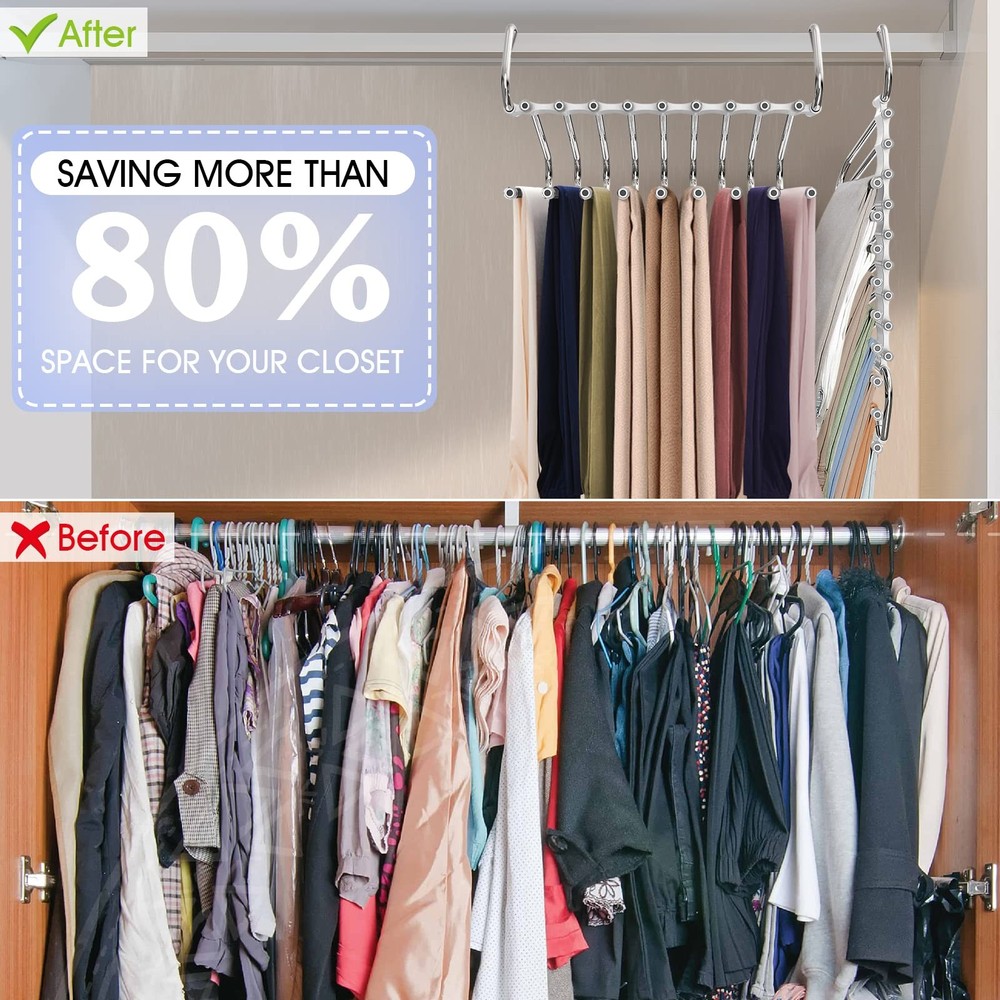 Upgrade 9 Layers Pants Hangers Space Saving, 2 Pack 2 Pack, Creamy White
