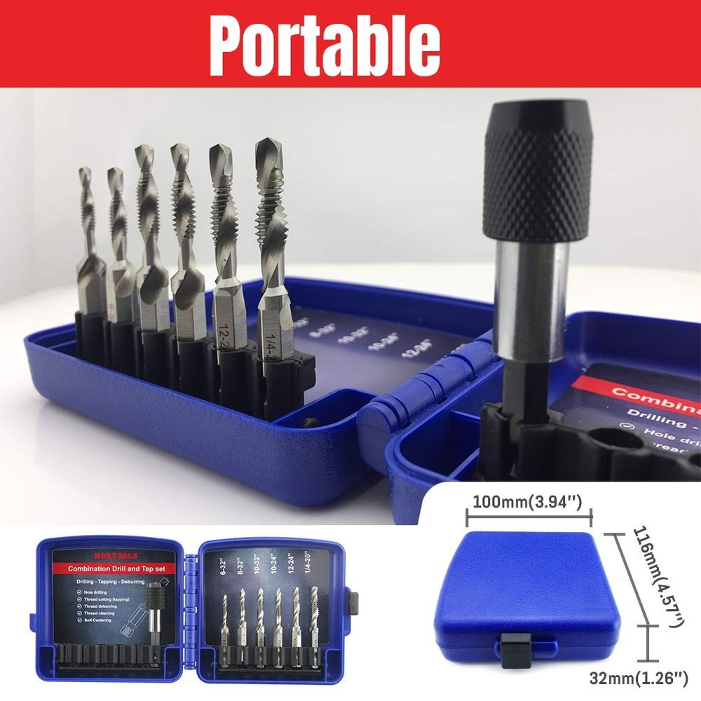 NORTOOLS Drill Tap HSS Combination and Set with 1/4 Inch Quick...