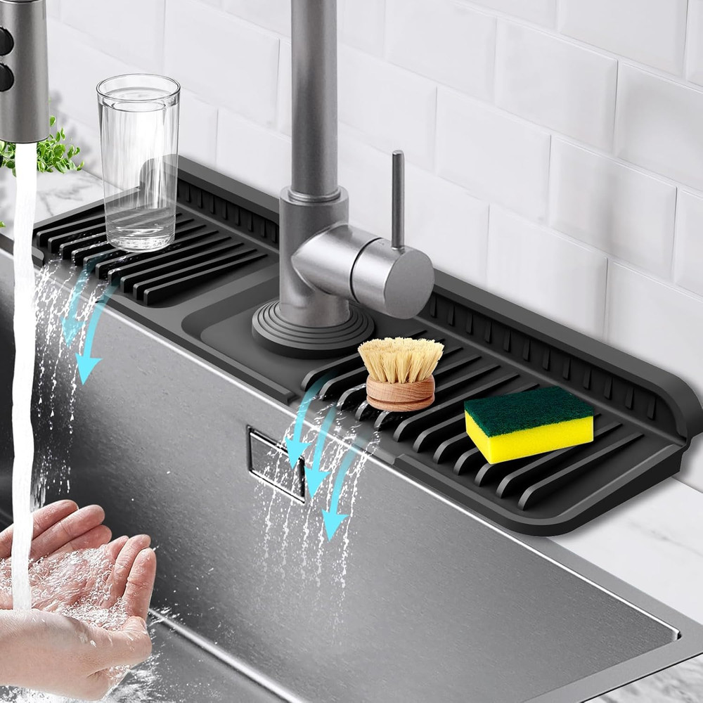 17.7-Inch Kitchen Sink Splash Guard Mat | 7° Slope for Fast Self-Draining | Snap