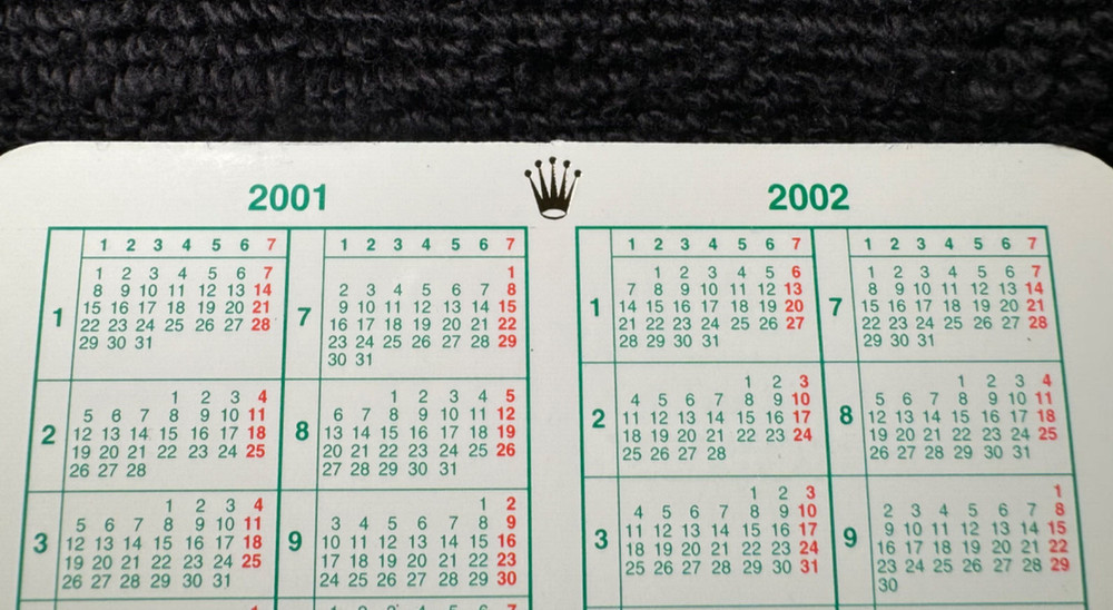 Authentic Rolex calendar card 2001 - 2002 - 100% Authentic
