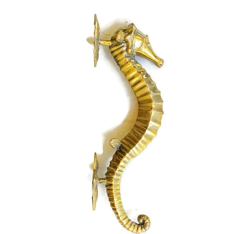 Brass Large 35cm Seahorse pulls Star backplates Door Handle Pull Antique Brass