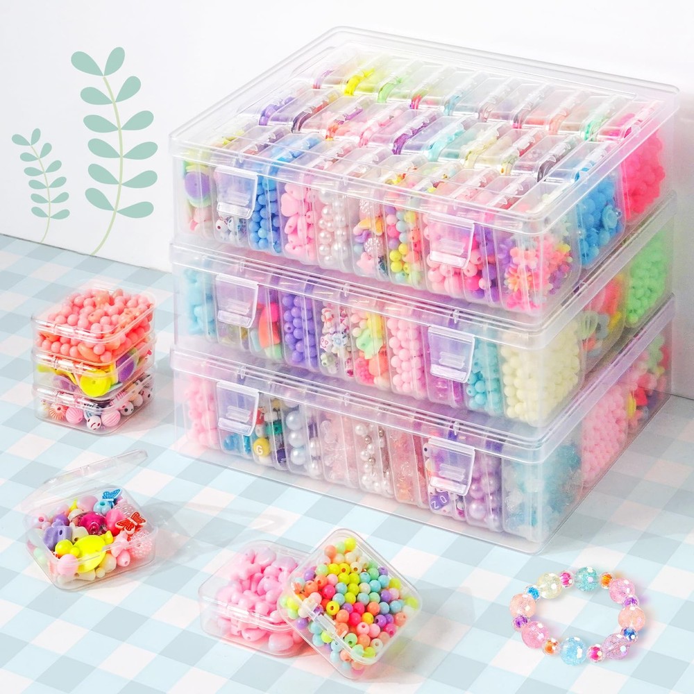 DILIBRA Bead Organizer Box, 93Pcs Small Storage 3 Pack 90 Pcs, Clear