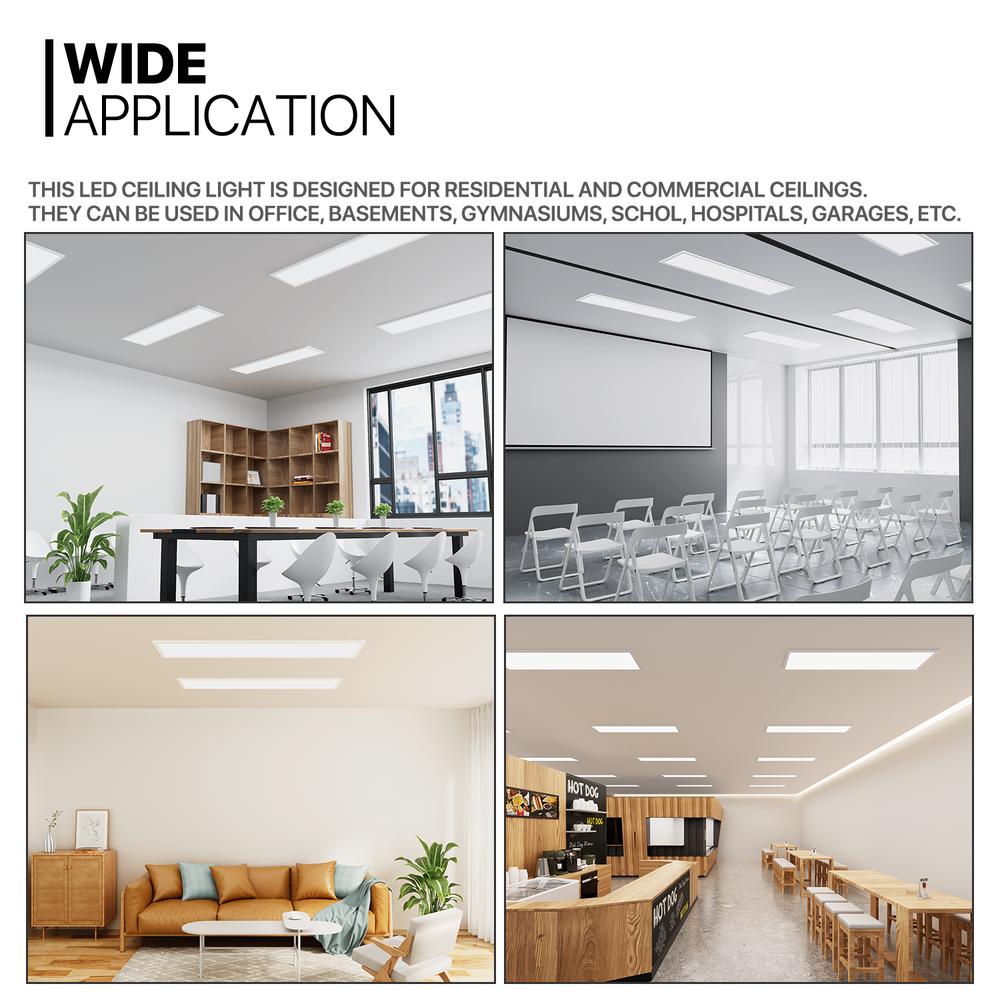 4 Pcs 1x4 LED Flat Panel Troffer Light 4000LM 5000K Dimmable Drop Ceiling Light