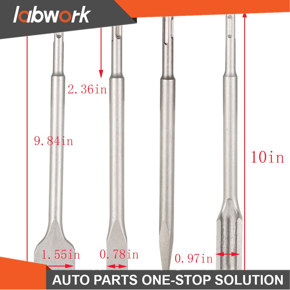 Labwork 4 Pack SDS Plus Chisel Bits -Flat Chisel Grooving Chisel & Point Chisel