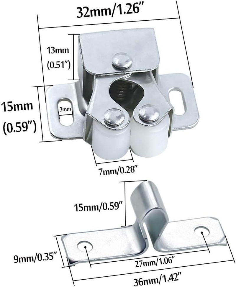 24 Pack Double Roller Catch Cabinet Latches with Spear Strike for Cupboard Close