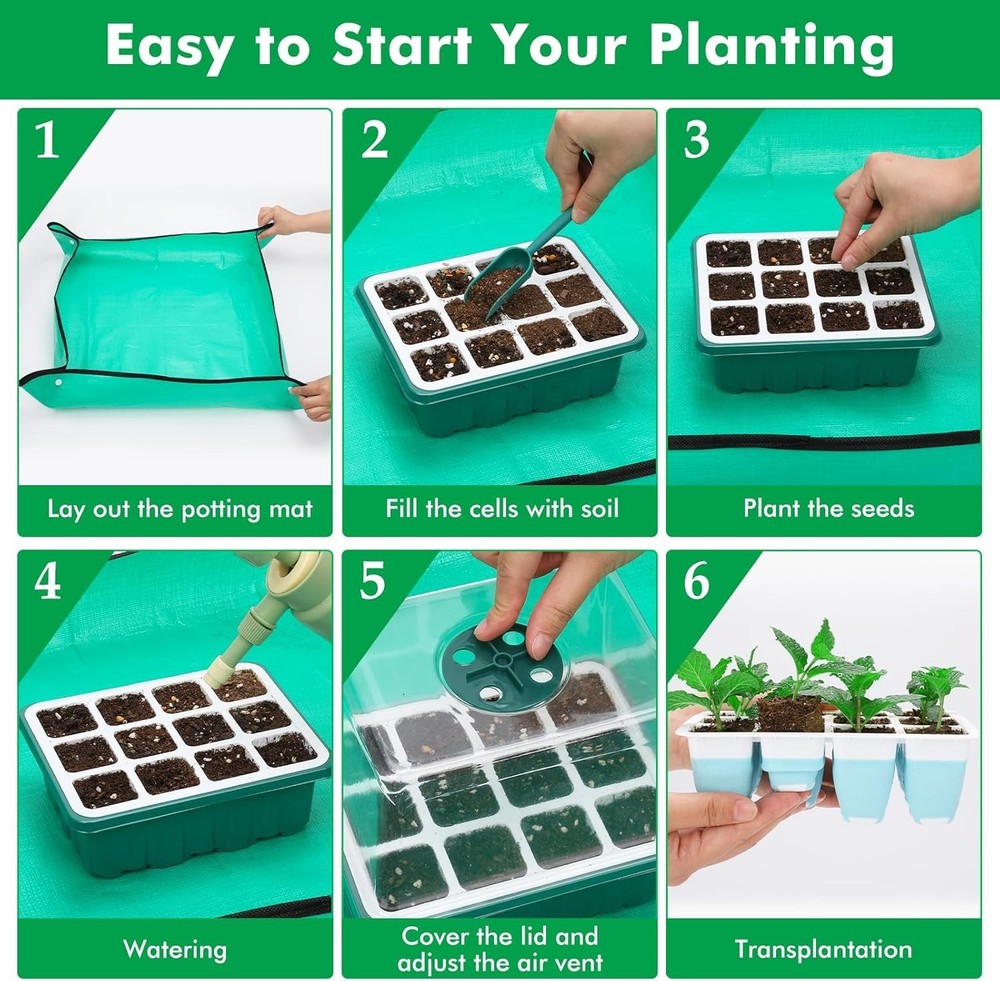 Reusable Seed Starter Tray with 72 Soft Silicone Cells, 6 Pack Seed Starter K...