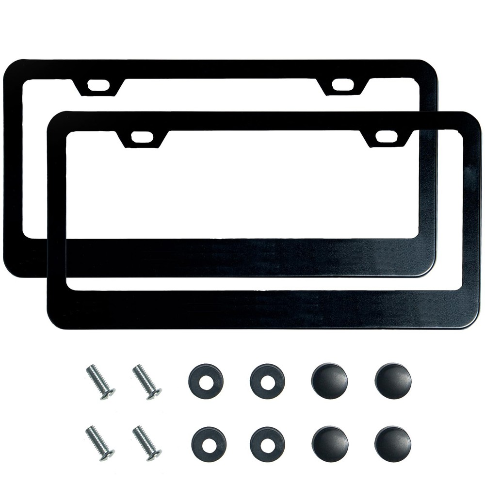 2PCS Matte Black License Plate Frames, 2 Holes Solid Rust-Proof Stainless Ste...
