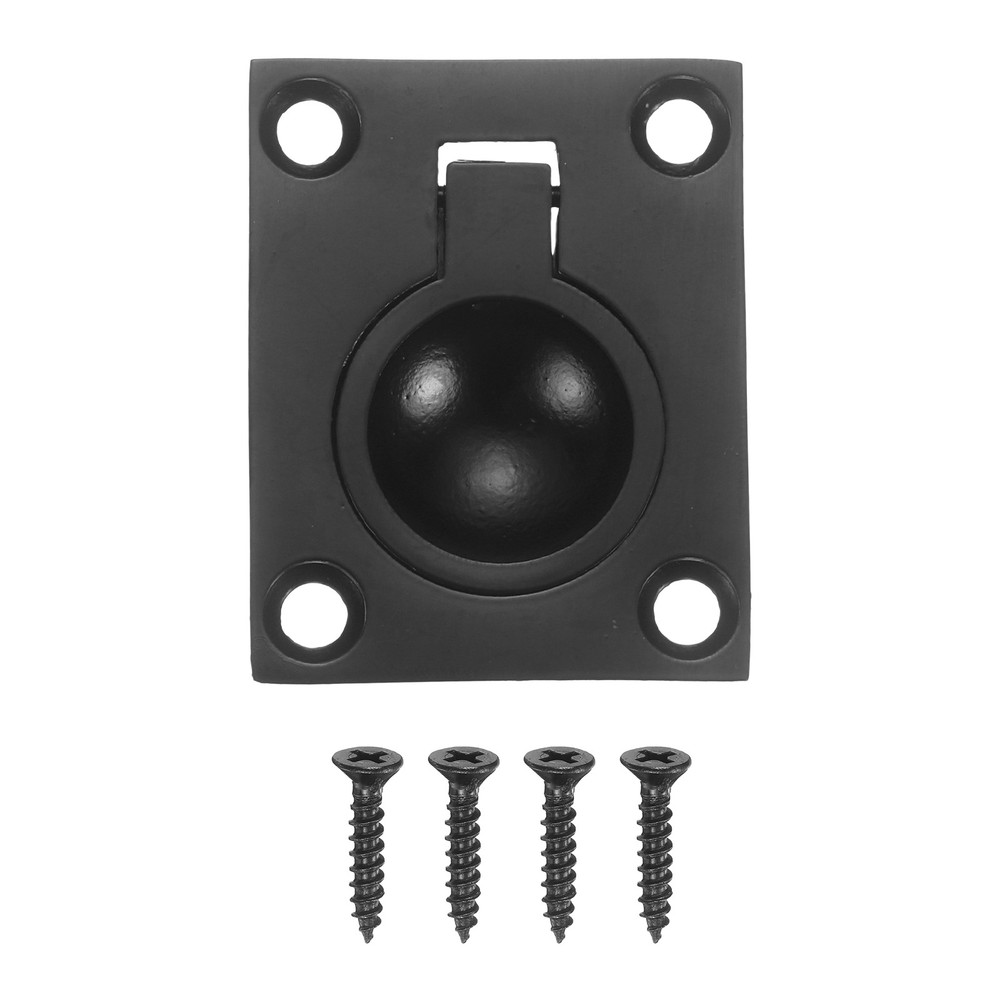 Flush Ring Pull, 1.97 x 1.57 Inch Square Recessed Door Pulls, Black