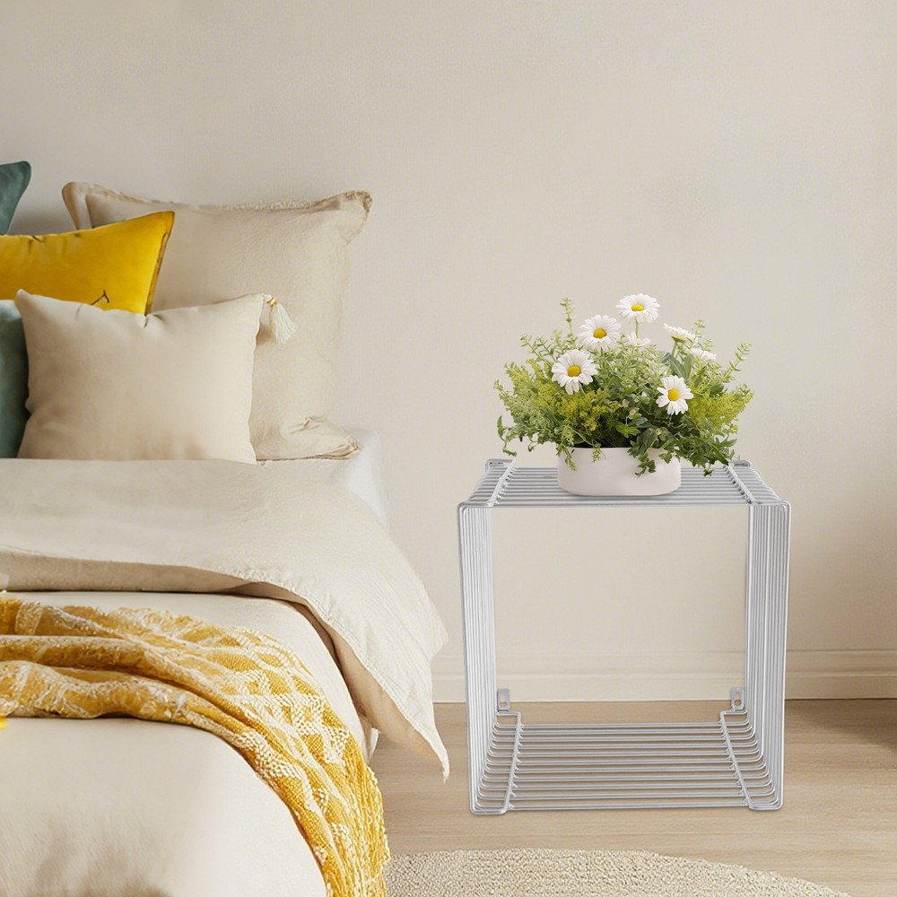 Side Table, Square Geometry Side Table, Linear Metal End Table