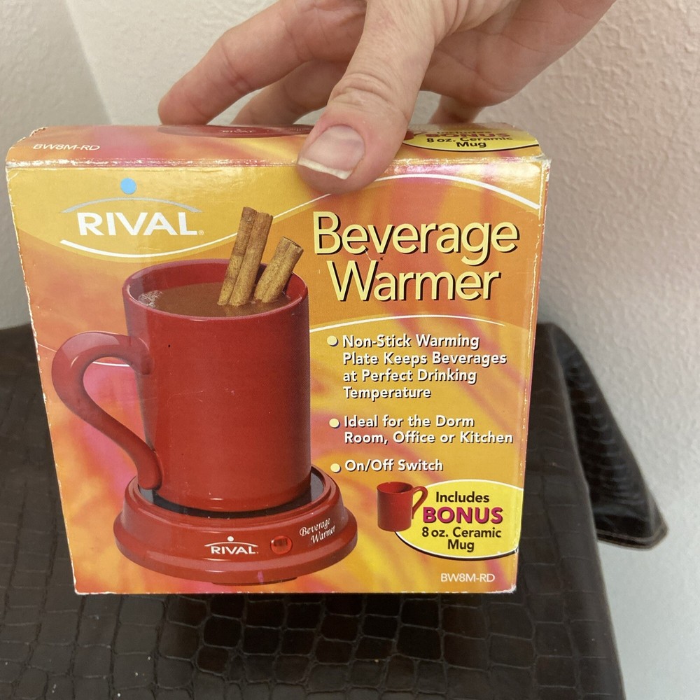 Rival Beverage Warmer Coffee Tea Warming Plate Ceramic Mug Red Open Box