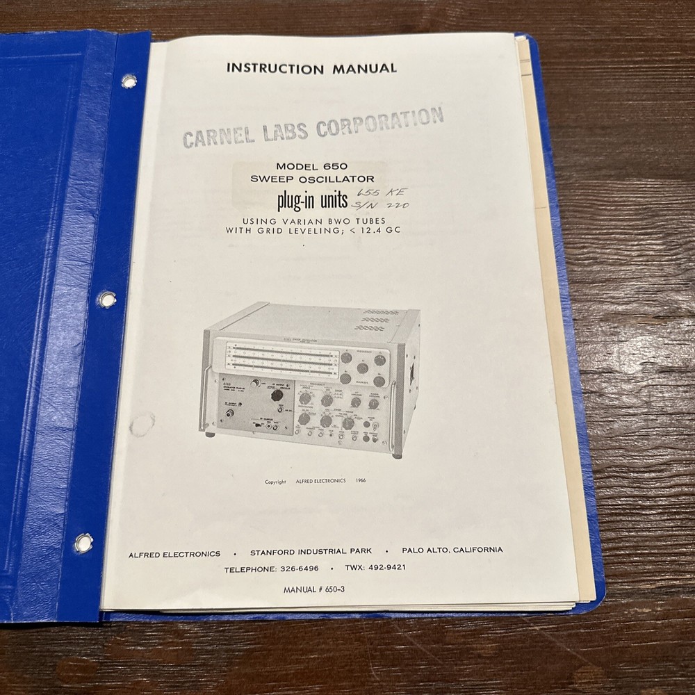 Alfred Electronics 650 Sweep Oscillator Plug-In Units Instruction Manual 1966