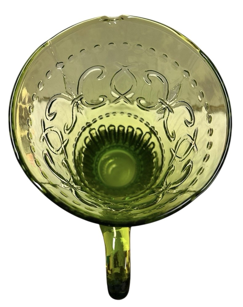 Vintage Pitcher Emerald Green Glass Fleur-de-lis Design EUC