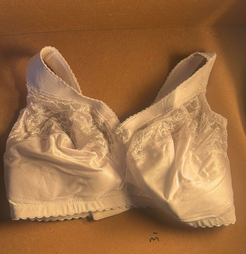 Women's White Lace Full Coverage Support Bra - Wireless Comfort Size UK38G