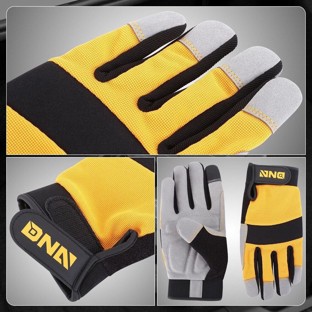 [4 Pair]Multi-Purpose Construction Gardening Utility Mechanic Work Gloves Yellow