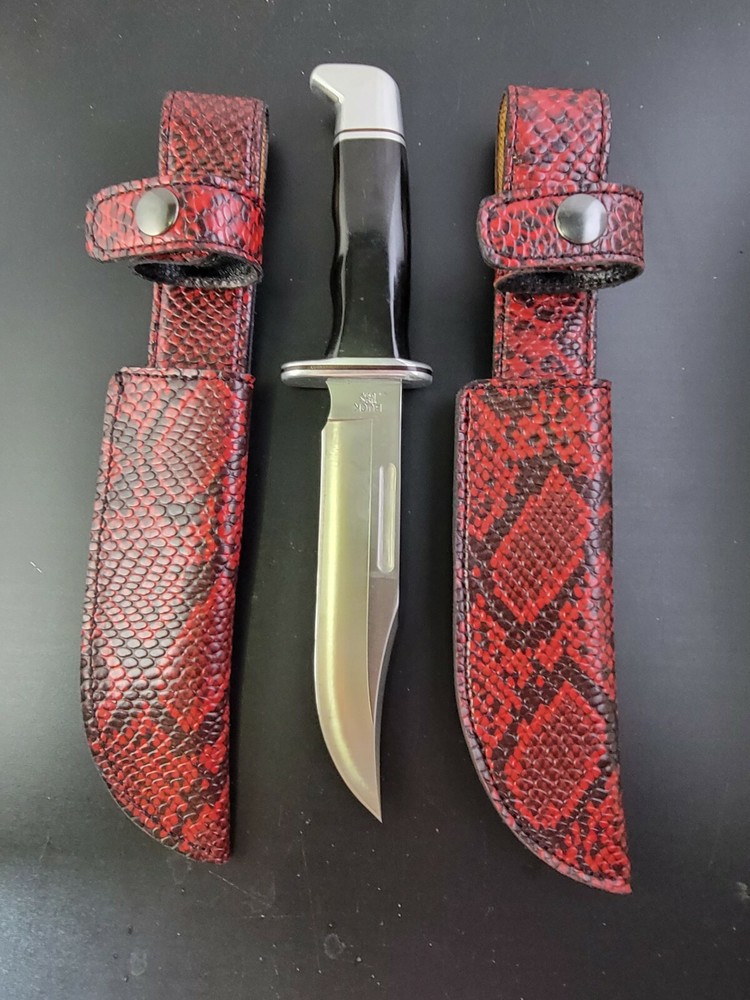 Buck Knives 119 Sheath Right Pull with Authentic FAUX RED PYTHON SKIN leather
