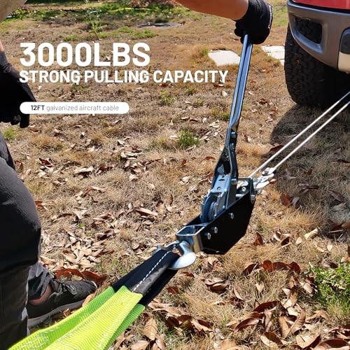 Come Along Winch, 3000 lbs Pull Capacity, 12 ft Steel Cable 3000lbs Manual