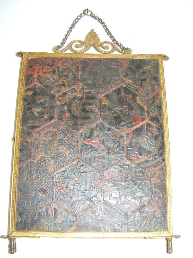 Vintage 1920's Hinged Triple Mirror for Dressing Table Brass & Leather Tooled
