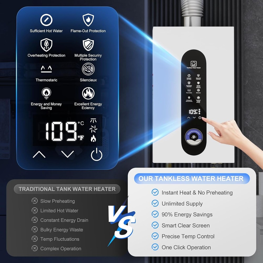 14/16/18L Instant Hot Water Heater Tankless Water Heater Gas wi/ Digital Display