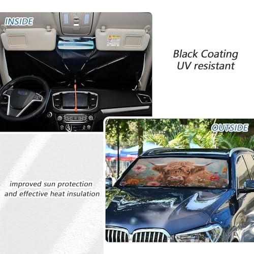 Windshield Sun Shade Umbrella Highland Cows Florals Foldable Car Front multi 9