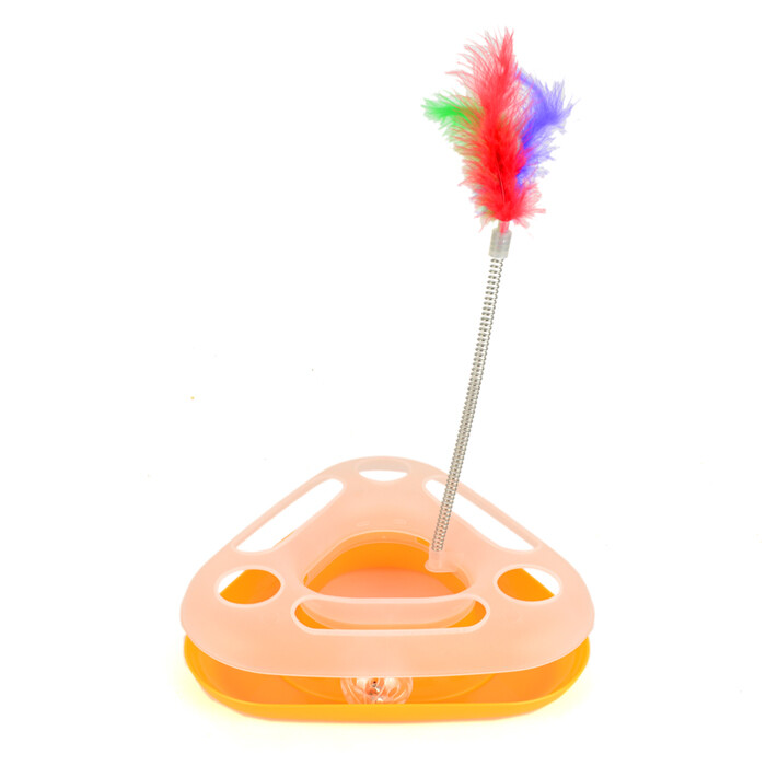 Cat Toy Triangle Bell Ball Track with Spring Swatter Feathers Interactive Fun