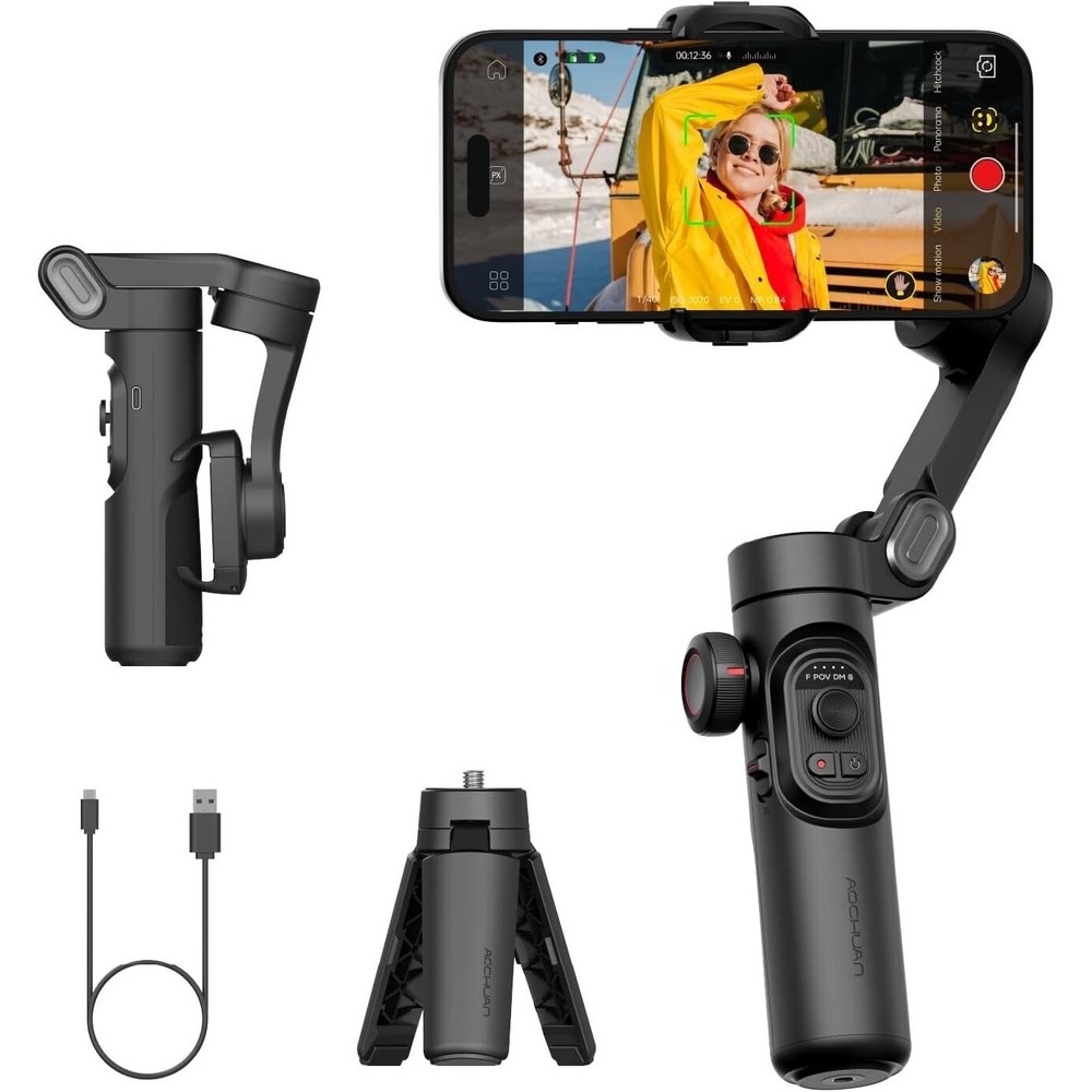 Aochuan Phone Gimbal Stabilizer 3-axis Smartphone Foldable iPhone Android Black