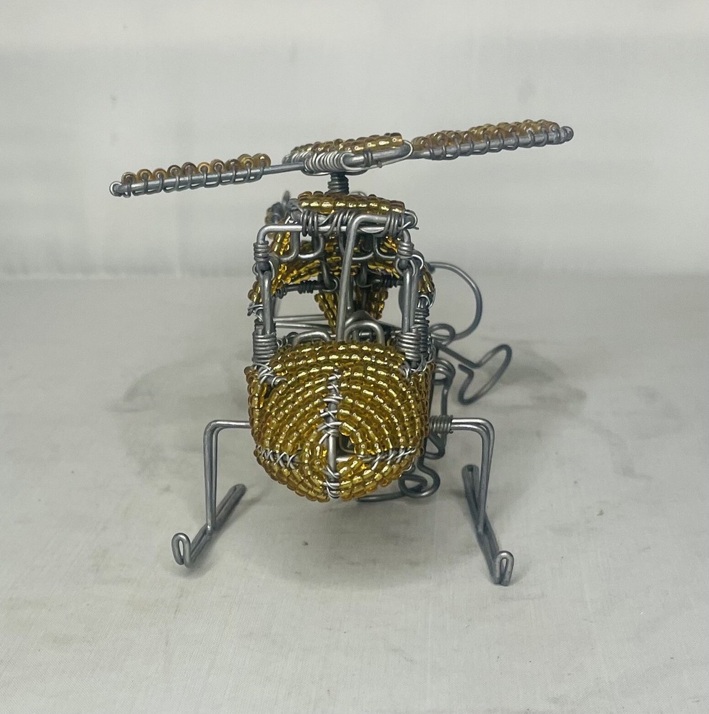 Wire Beeded Sculpture Model Yellow Helicopter . Functional Propellers !