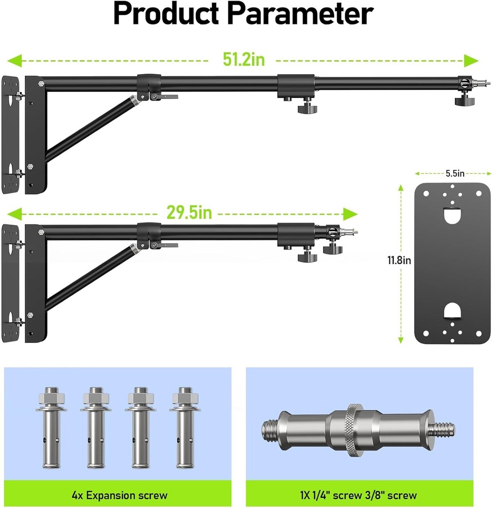 Wall Mount Ring Light Boom Arm 4.3ft Studio Video