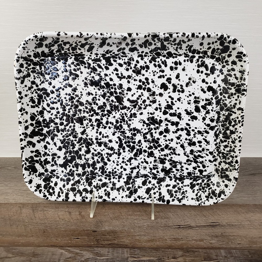 Crow Canyon Enamelware Medium Rectangular Tray Baking Pan Black & White Splatter