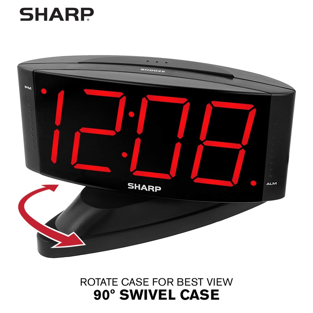 Sharp Home LED Digital Alarm Clock – Swivel Base Small, Red Led - Black Case
