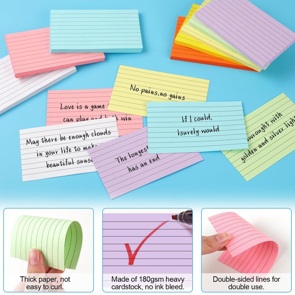 248 Sheets Colored Index Cards 3x5, Double-Sided Blank Notes Flash Cards