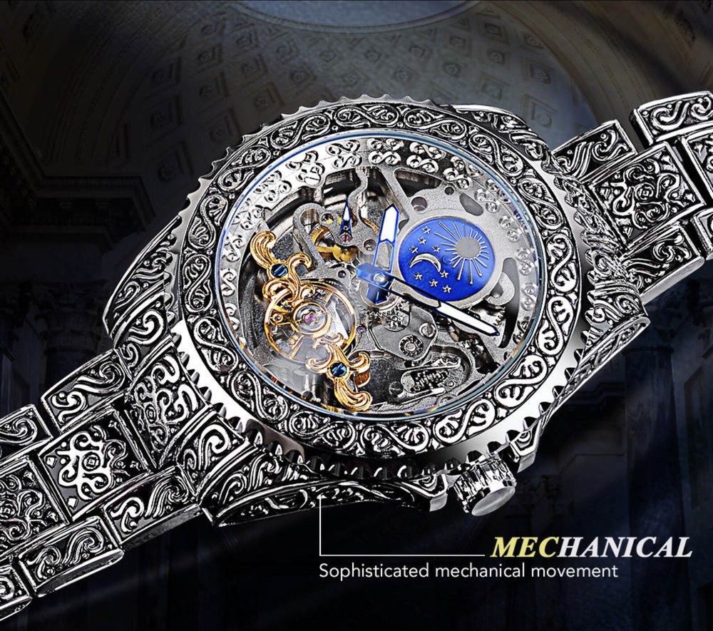 Forsining Carved Tourbillon Mechanical Mens Watch Moon Dial DOES NOT FUNCTION!