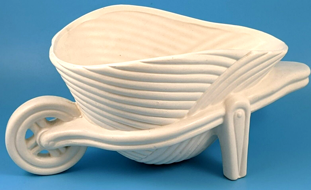 Vintage Lefton Ceramic Bisque Wheelbarrow Planter Japan