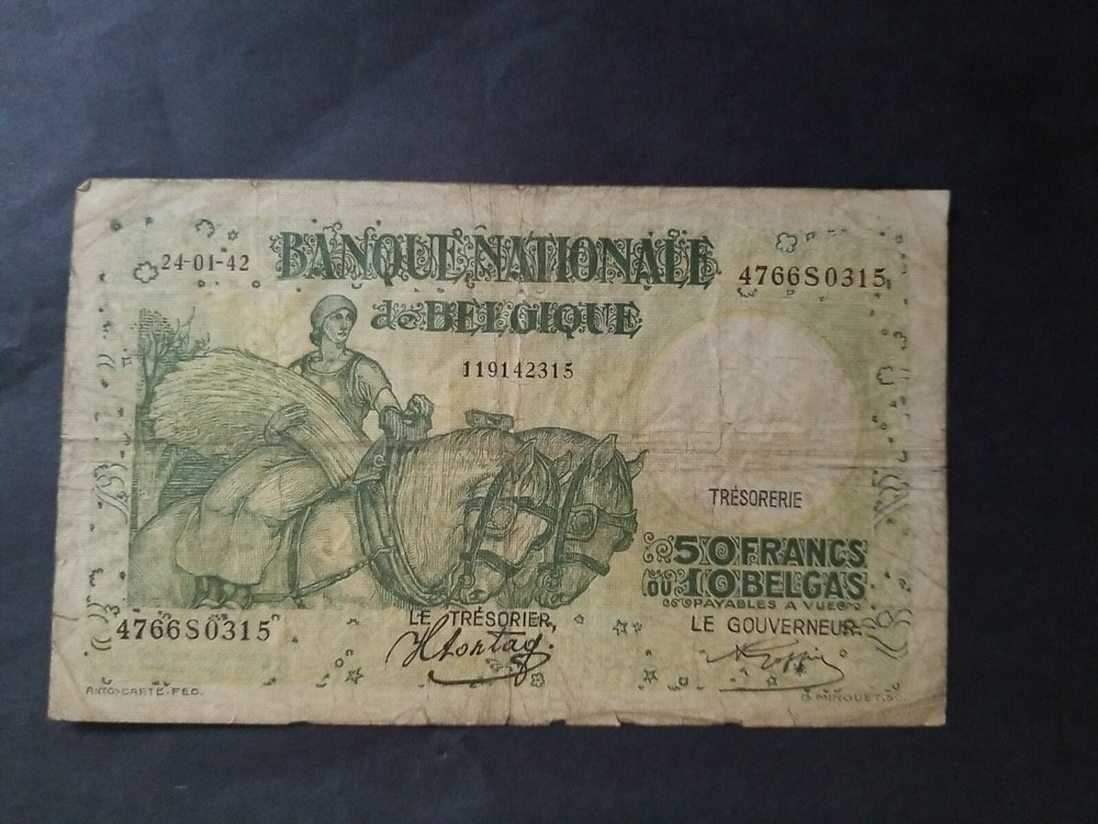 1942 Belgium 50 Francs P#106 Circulated