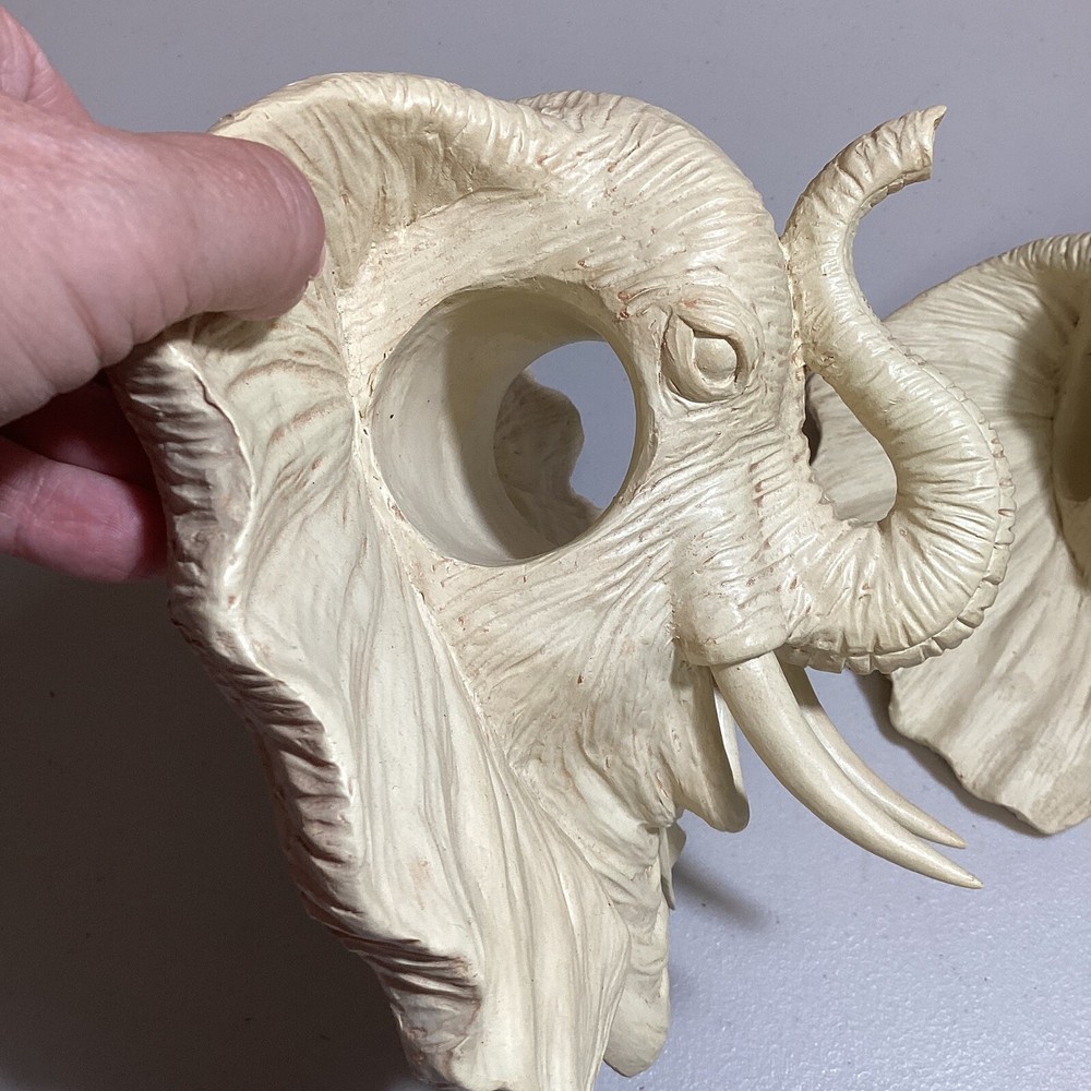2 Elephant Head Wood Large Curtain Tie Back Ornamental Pull Through