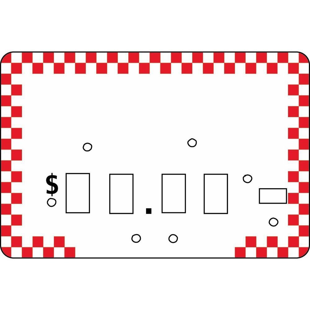 HUBERT Pricing Dial Tag Red Checked Plastic - 2 1/2"H x 4"L