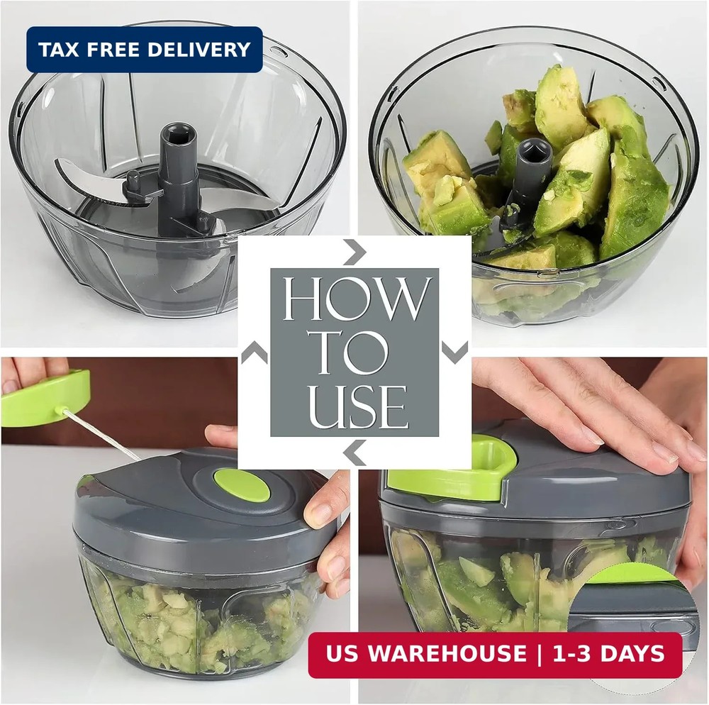 Ourokhome Manual Food Processor Vegetable Chopper, Portable Hand Pull String Gar