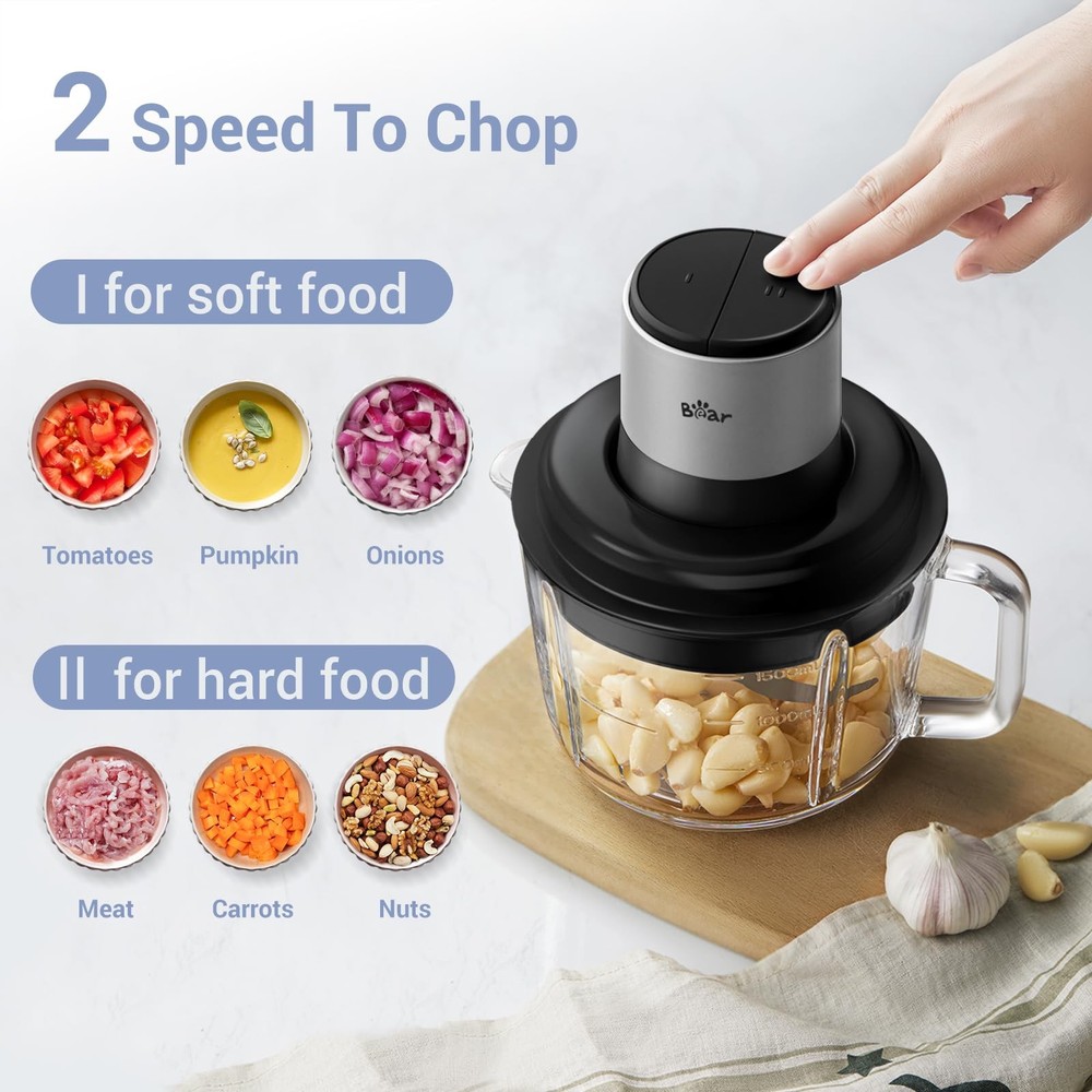 Bear Food Processor, Electric Chopper with 8 Cup/2L 8 CUP, Black