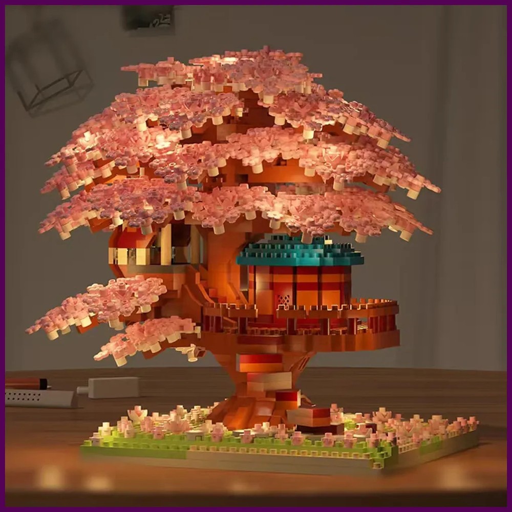 DIY Sakura Tree Building Blocks Set Diy Cherry Blossom Bricks with Light