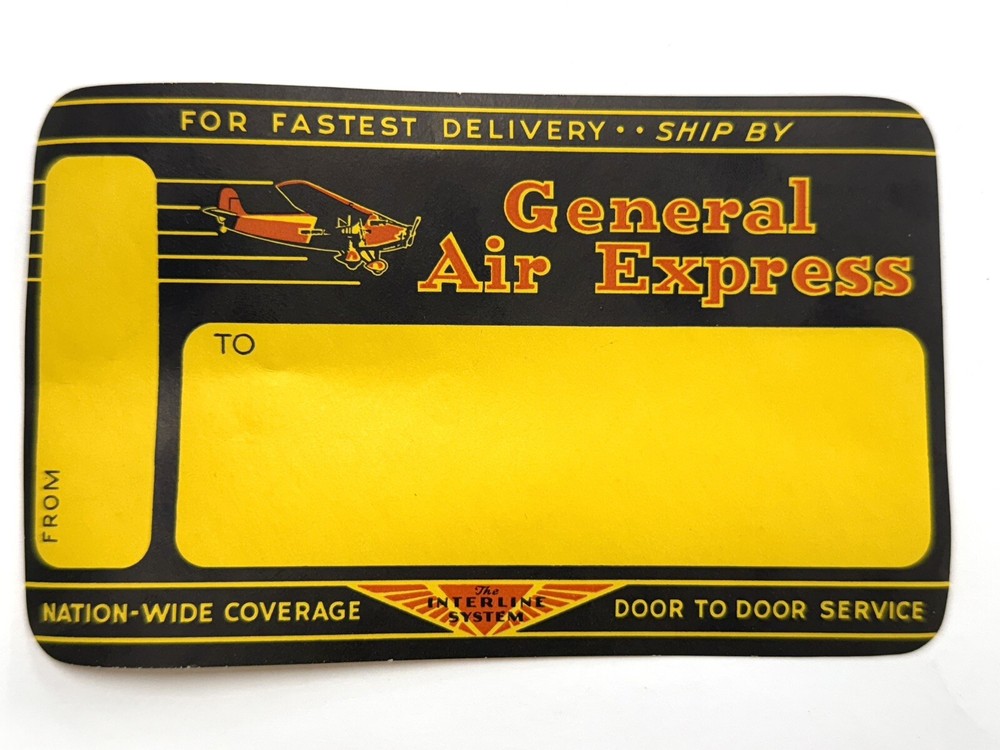 1930s General Air Express Colorful Package Label with Plane