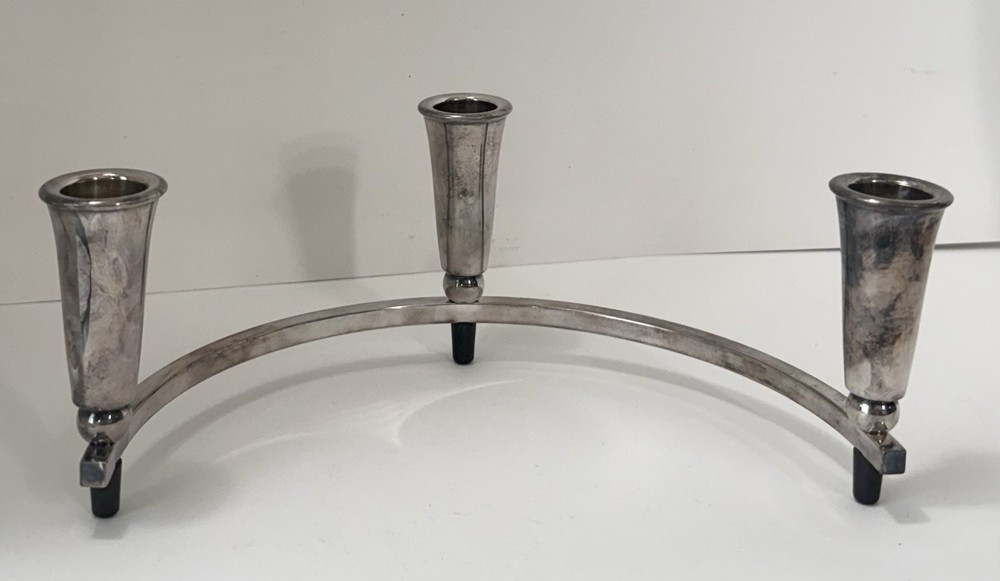 Vintage Mid-Century Modern Silverplate & Bakelite Half Circle Candelabra 2pc Set