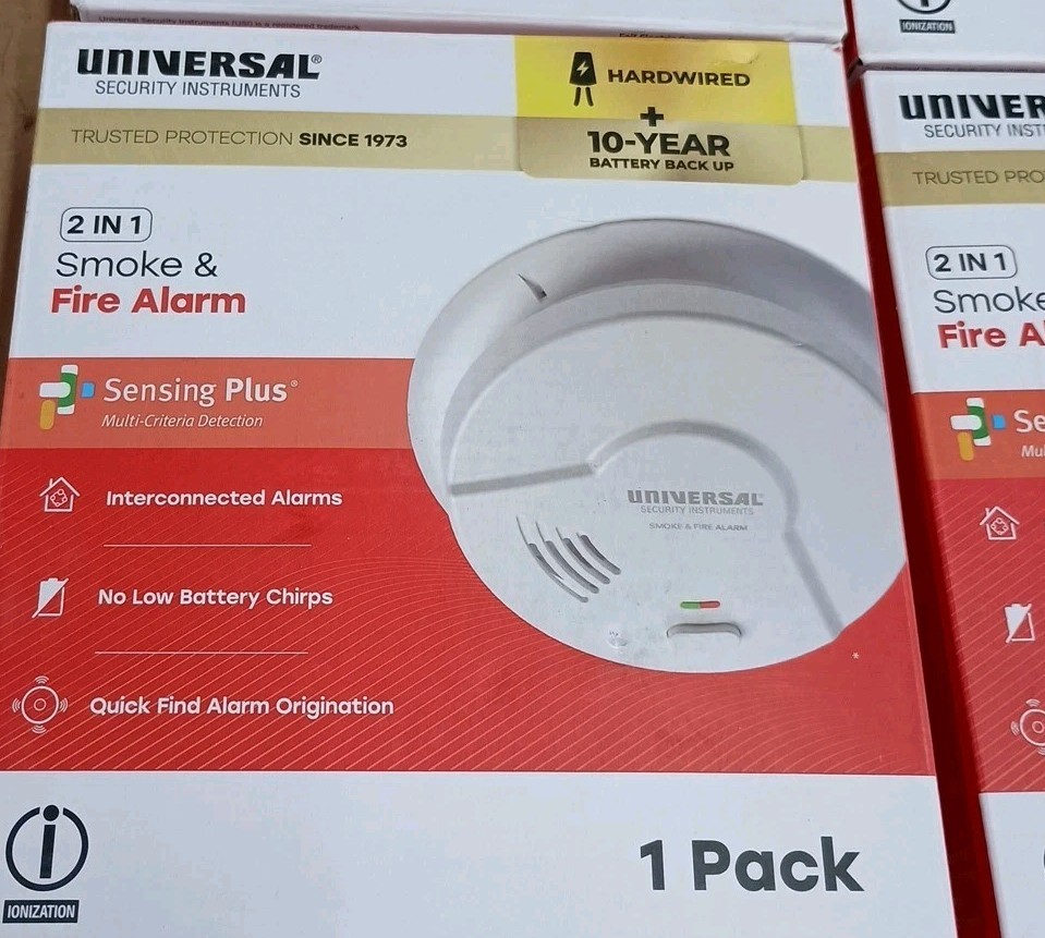 (4) Universal Security Instruments Hardwired 2 In 1 Smoke & Fire Alarm White