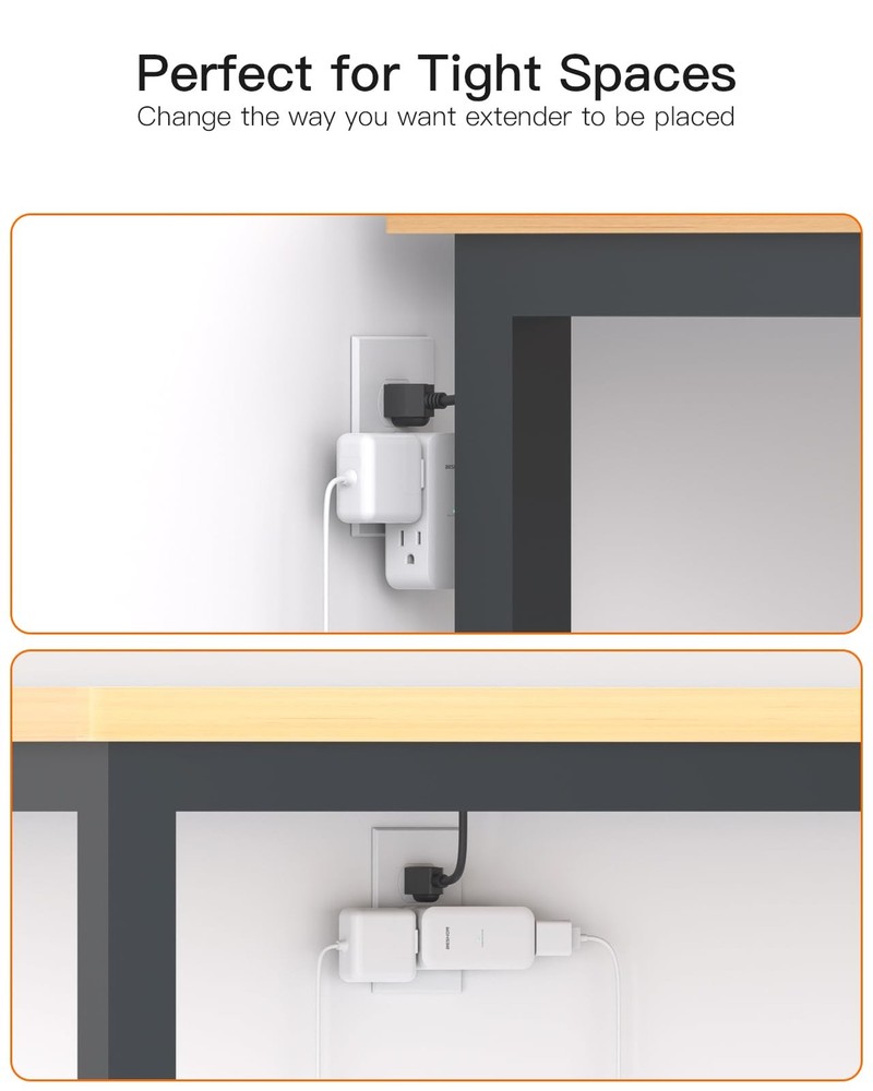 Surge Protector Outlet Extender- with Rotating Plug,6 AC Multi Plug White