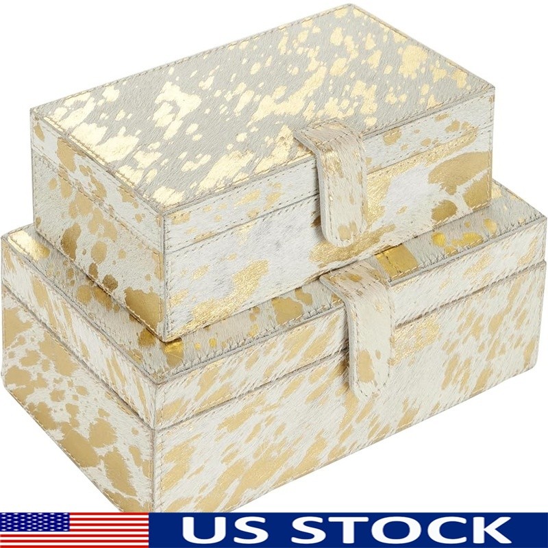 Glam Leather Decorative Storage Boxes Set Elegant Treasure Keepsake Containers