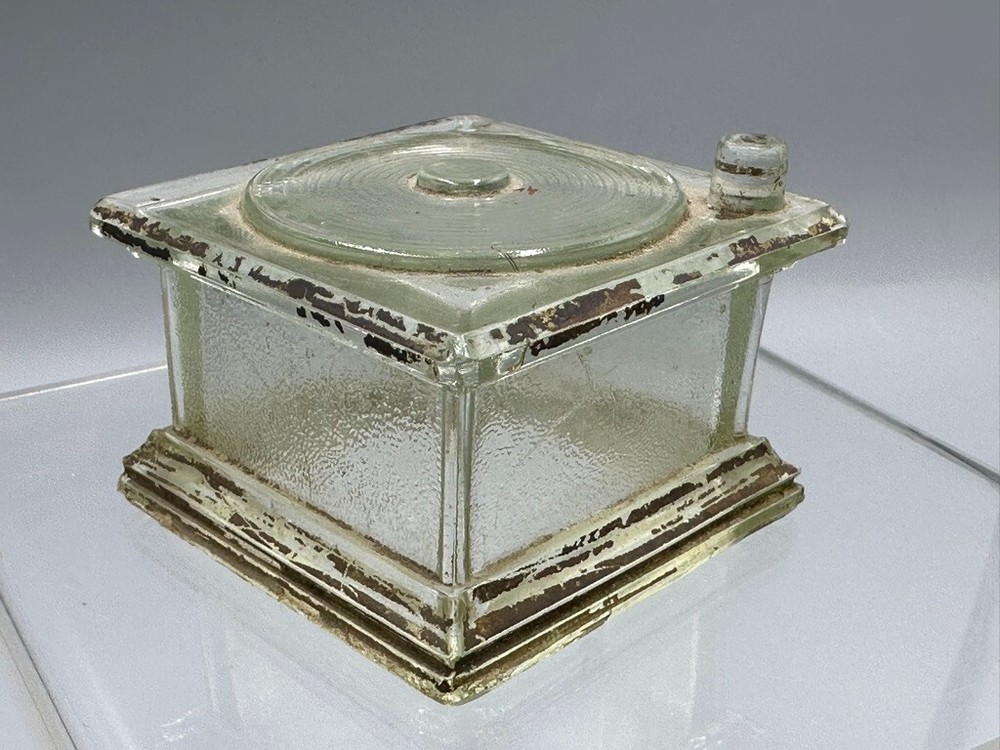 c 1915 Graphophone PHONOGRAPH Glass Record CANDY CONTAINER Antique E&A 576