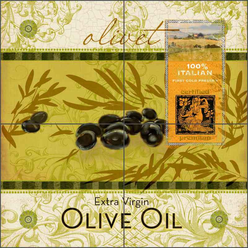 Kitchen Tile Backsplash Evelia Olive Oil Label Art Ceramic Mural OB-ES55