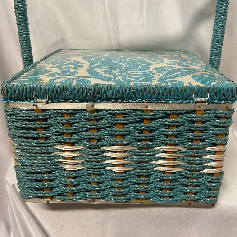Vintage Dritz Wicker Wood Sewing Basket w/Handle