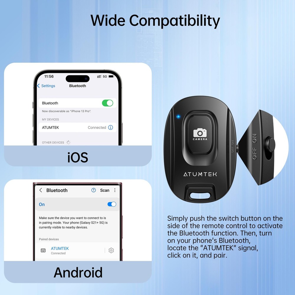 ATUMTEK Camera Remote Shutter for iPhone and Android Smartphones 2 Pack Wirel...