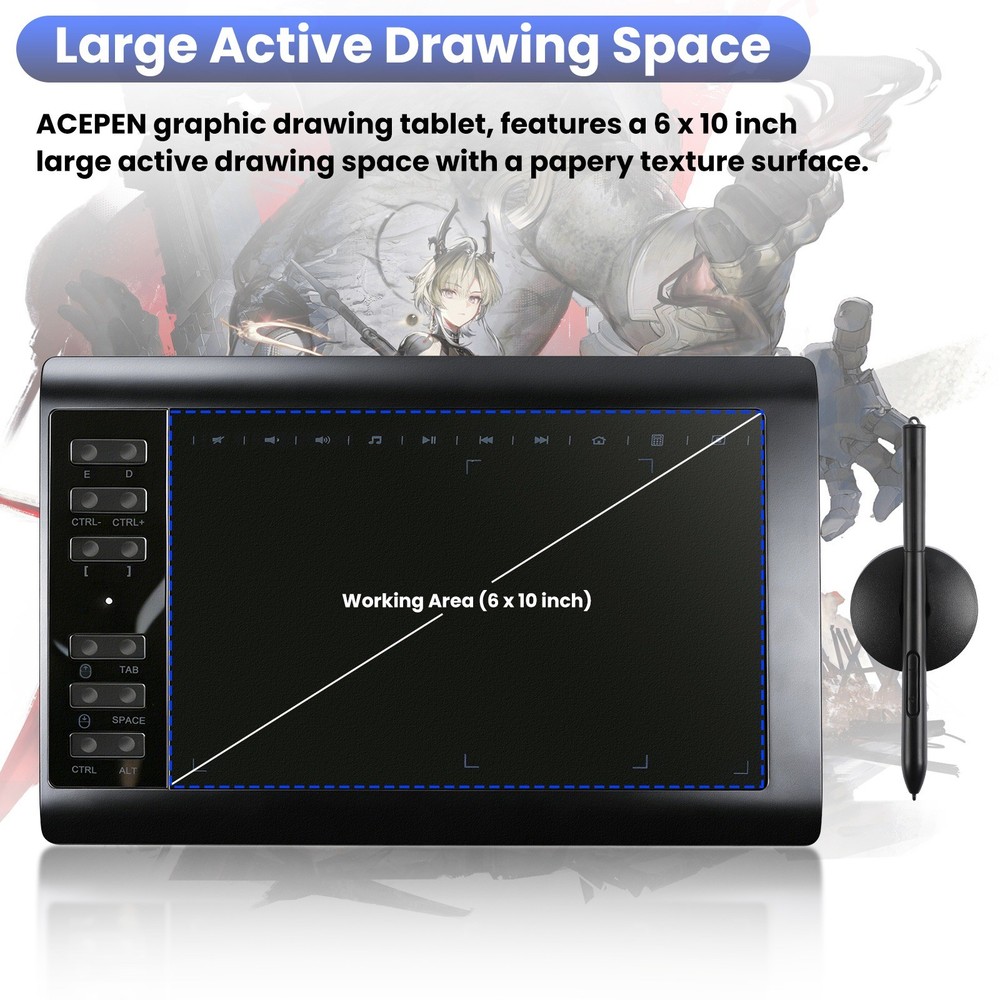 Pro Digital Drawing Tablet with 10x6 inch Screen, Graphics tablet, 12 Shortkey