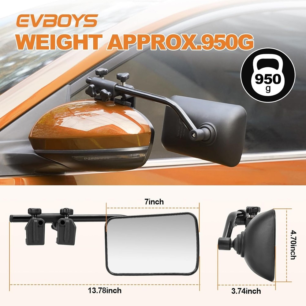 Universal Clip on Towing Mirrors 360° Adjustable Trailer Mirror Extender