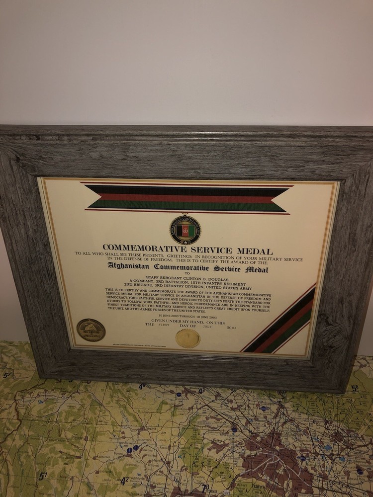 AFGHANISTAN COMMEMORATIVE SERVICE MEDAL CERTIFICATE ~ Type 1